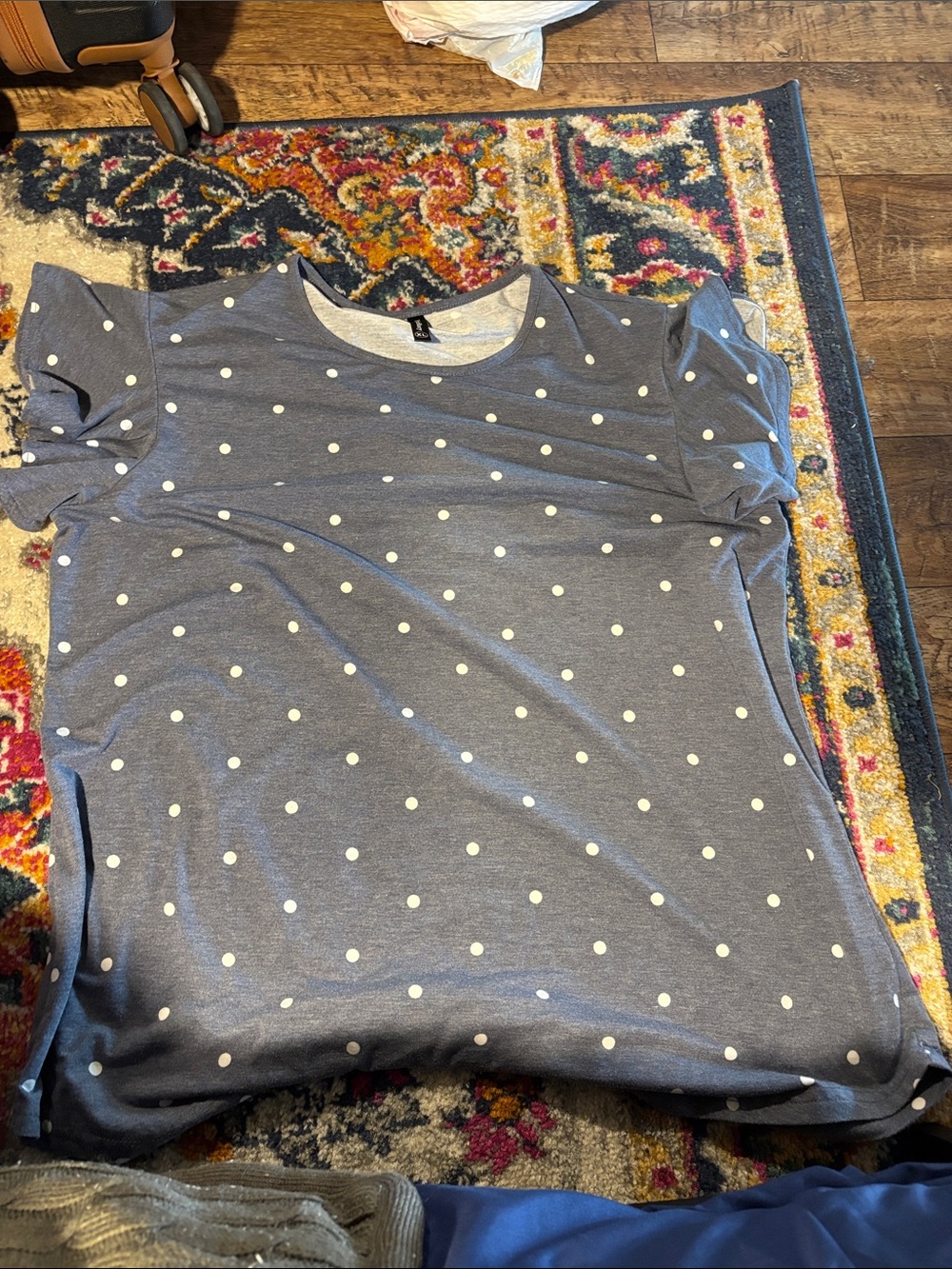 Women’s Blue Gray Polka Dot Flutter Sleeve Top